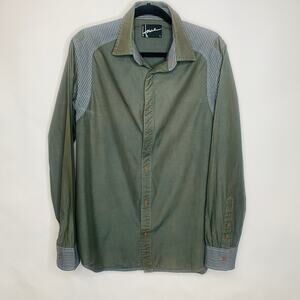 Howe Colorblock Green Gray Striped Shirt Sz Large